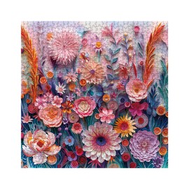 Colorful Flower Puzzle for Adults 1000 Pieces, Papercut Pretty Floral Jigsaw Puzzle, Beautiful Art Garden Daisy Puzzle