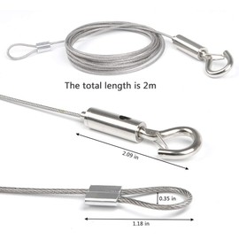 BUYGOO Wire Rope Steel Rope Stainless Steel Rope 2-Piece 2 m Adjustable Stainless Steel Wire Rope Diameter 1.5 mm with Bow and Hook, Heavy Duty for Pictures Light DIY Lamp Hangers Max 30 kg