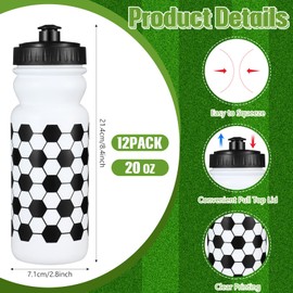 HunnmingRe 24 Pcs Sport Party Favors Include 12 Pcs 20 oz Plastic Soccer Football Basketball Water Bottles Bulk 12 Pcs 40"x12" Softball Baseball Cooling Towels for Soccer Sport Team Gift(Soccer)