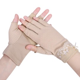 ITODA Women's Gloves, Spring and Summer, Fingerless Gloves, Thin, Mesh Material, Smartphone Gloves, Short, Sunburn Gloves, Stylish, UV Protection, Anti-Slip, Driving Gloves, Bicycle, Outings, Sports,