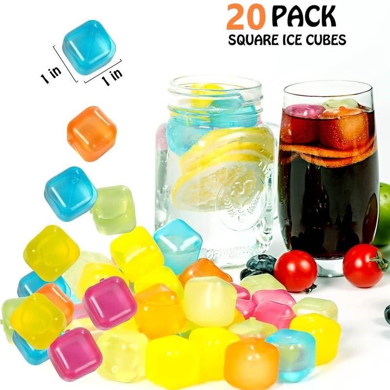 eMkay® 20 Pcs PLASTIC REUSABLE WASHABLE SQUARE ICE CUBES MULTICOLOUR