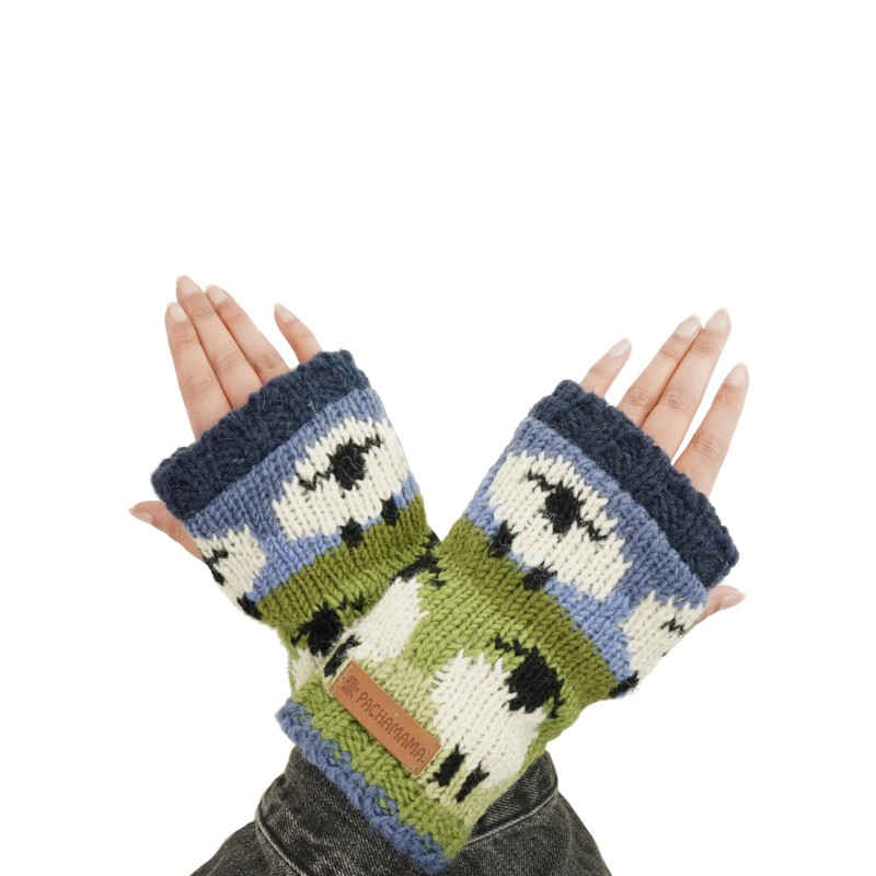 Pachamama Women Wool Hand Warmers Fleece Lined Handknitted Sheep Multicoloured