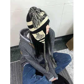 CEINOM Anime Cosplay Beanies Hats Girl Women Tassel Ear Protection hat Warm Cap Grunge Accessories Slouchy Beanies for Women, Black, One Size