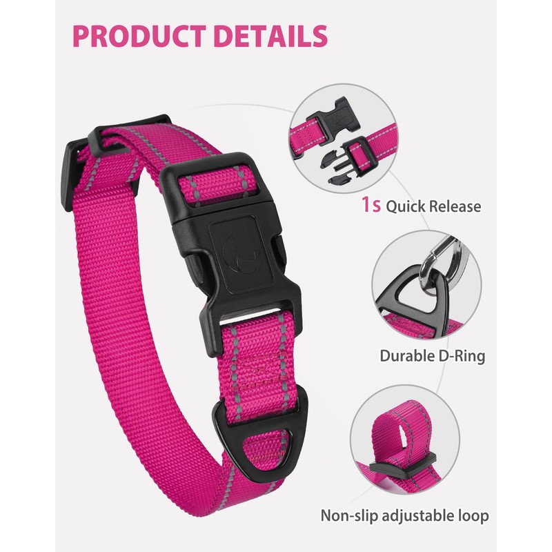 Joytale Small Dog Collar, Reflective and Adjustable Nylon Collar with