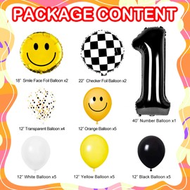 Whaline 29Pcs One Happy Dude Birthday Party Decorations Yellow White Black Balloons Checkered Balloons Number One Balloons for Smile Face First Birthday Decoration Supplies