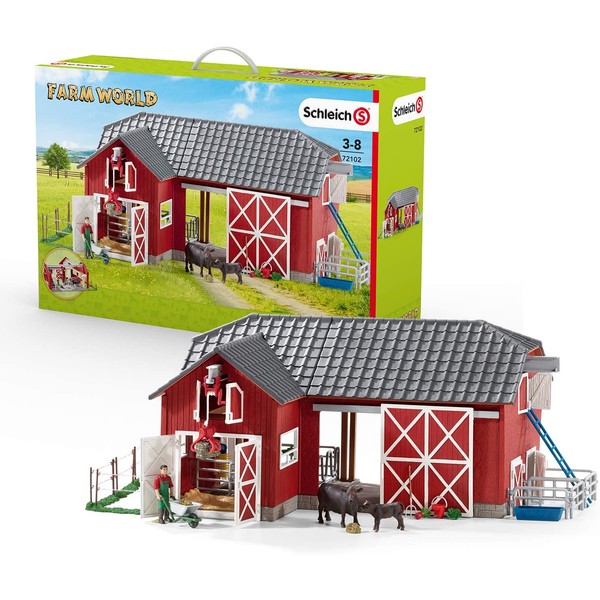Schleich Farm World Large Red Barn with Animals and Accessories 27-piece Educational Playset for Kids Ages 3-8