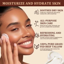 Organic Beef Tallow for Skin, Tallow and Honey Balm (4.2 Oz), Tallow Face Moisturizer, Grass Fed Whipped Beef Tallow with Honey Beeswax - Deeply Hydrates and Moisturizes Face Body, Unscent, No Greasy