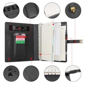 WASON A5 Diary Lined Compositions Notebook with Pen, Refillable Paper Removable Clipboard Ring Binder Portfolio Notepad for School Travel Work and Organiser (Black)