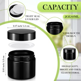 Domensi 48 Pcs 2 oz Glass Jars with Lids Travel Size Round Leakproof Empty Cosmetic Jars with Inner Liners Lid for Storing Makeup Lotions Face Cream Ointments Candle DIY Making (Deep Black)