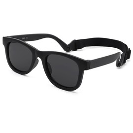 NULOOQ Flexible Polarized Baby Sunglasses with Strap Adjustable for Toddler & Newborn Infant 0-18 Months (Matte Black/Gray)