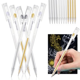 UICCVOKK 18 Pieces Gel Ink Pens for Art White Gold Silver Highlight Pen for Artists White Pen for Black Paper, 0.5 mm Fine Point Sketching Pens for Journaling Wedding Invitations Coloring Book