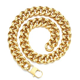 FEEL STYLE - Cadena gruesa de eslabones cubanos para hombres y mujeres, collar de cadena de oro de acero inoxidable para mujeres y hombres, delicada gargantilla de plata de 18 quilates, gruesa y
