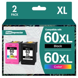 60XL Ink Cartridge Replacement for HP 60 Ink Cartridge Combo Pack Color and Black 60XL High Yield Work with PhotoSmart D110 C4780 C4680 C4795 Deskjet D2680 F2430 F4210 Envy 110 120 Printer (2 Pack)