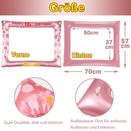 16th Birthday Photo Box Accessories Inflatable Photo Frame 40 Pieces Photo Props Sweet 16 Rose Gold Photo Booth Birthday Decoration Party Selfie Frame Birthday Decoration for Girls