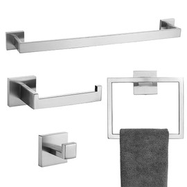4-Piece Bathroom Hardware Accessories Set, Towel Bar Sets Include Towel Bar Towel Holder Toilet Paper Holder Towel Hook,16 inch Bath Accessories Kit, Brushed Nickel