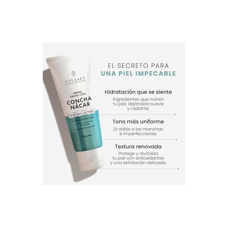 Vitasei Crema Facial con Concha Nácar y Ácido Láctico, Anti-Manchas,