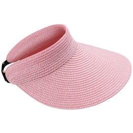 MK MATT KEELY Sun Hats for Women Adjustable Straw Beach Visor Hats Ladies Packable Large Brim Ponytail Hat,Pink