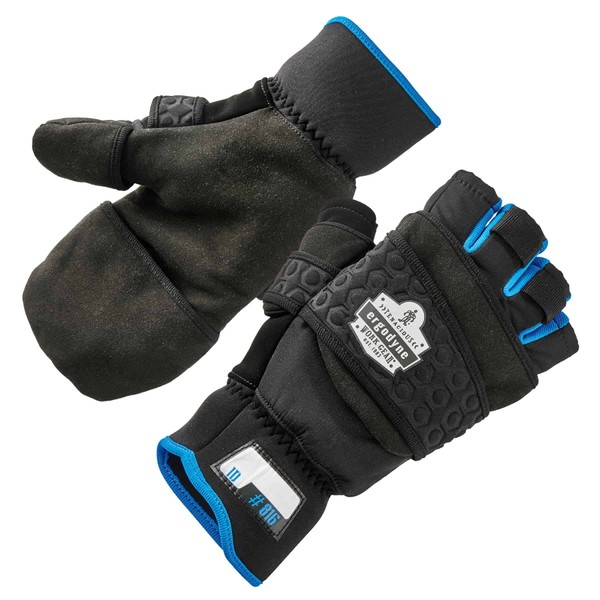 Ergodyne mens Flip-top Thermal Flip Top Gloves, Black, Large Pack