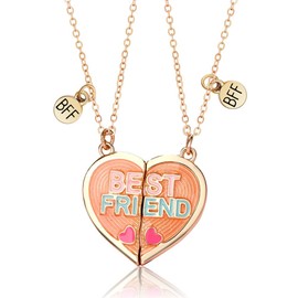 Saalort Best Friend Necklace for 2, Heart Break Matching Magnetic Pendant Friendship BFF Jewelry Gifts (Gold)