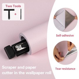LXCREAT Pink Peel and Stick Wallpaper 17.71in×118in, Solid Color Contact Paper, Self Adhesive Wallpaper Vinyl Waterproof for Bedroom with Scraper, Paper Cutter