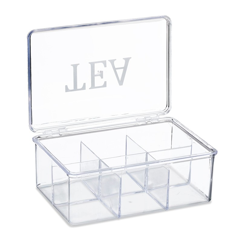 Relaxdays Plastic Tea Box, 6 Compartments, Tea Box with Lid,