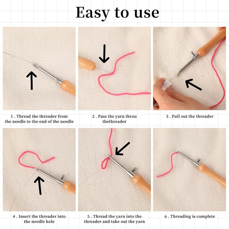 Punch Embroidery Kit Embroidery Punch Needle Threader Tool, 5Pcs Punch