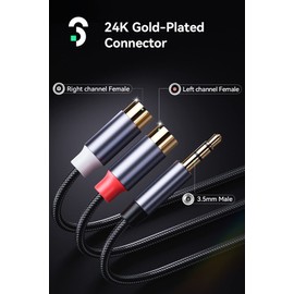 SOOMFON 3.5mm to RCA Audio Cable 3.5mm Male to 2RCA Female RCA Adapter Audio Stereo Cord High Durability Nylon Braided Gold-Plated Plugs RCA Y Splitter for Speake Tablets 0.8 FT