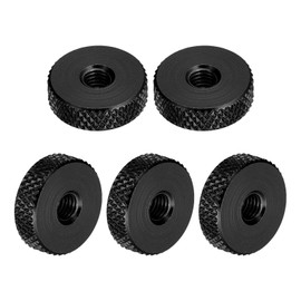 sourcing map 10Pcs Flat Knurled Thumb Nuts, M5x16 x 5 mm Pass Hole Nut, Aluminum Alloy Diamond Knurled Nut Flat Head Through Hole Lock Adjusting Nuts for 3D Printer, Black