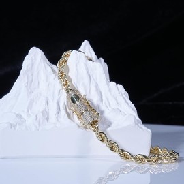 PY BLING 14k Gold Plated Rope Bracelet with Lab Diamond Clasp 5mm Stainless Steel Twist Chain Bracelet for Men Women 8.5inch