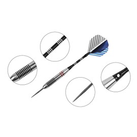 FUZVOL Professional Darts Set Steel Tip-Aluminum Stems Darts Flights with 24 Grams-3 Packs Blue And Grey With Case