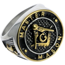 Sujak Jewelry Master Mason Masonic Black and Gold Tone Men's Ring Stainless Steel Size 9 T31