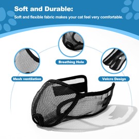 OHCOZZY Cat Muzzle with Soft Mesh Cover, Muzzle for Cats, Prevent Biting Chewing, Cat Care (S, Black)