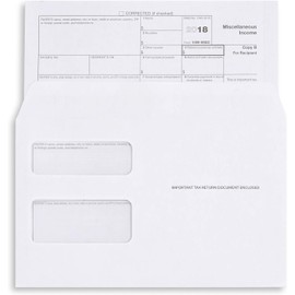 100 Tax Envelopes For 1099 Misc, and 1099-R, Gummed Double-Window Security 1099 Envelopes, Pack of 100