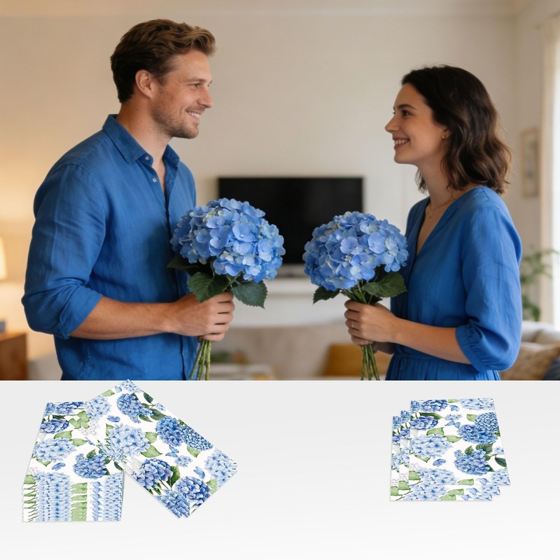 100 Pcs Hydrangea Floral Napkins, Happy Spring Disposable Paper Napkins,