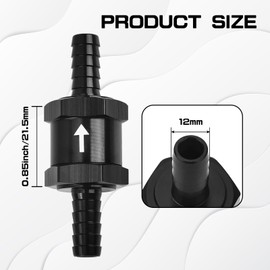 Pvotawp 1/2" Non Return Check Valve - Inline, One Way, For Air, Fuel, Oil, Diesel, Gas, E85 or Other Liquid, Aluminium Silver, 12mm
