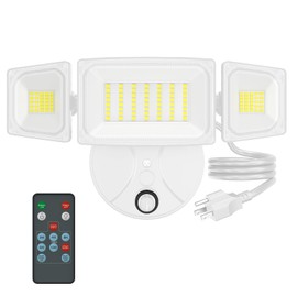 Onforu 60W Plug in Flood Light,6000 LM Dusk to Dawn Outdoor Lighting,White Outdoor Lights with Remote,IP65 Waterproof Security Lights,2Modes 3 Adjustable Heads Light for Garage Yard