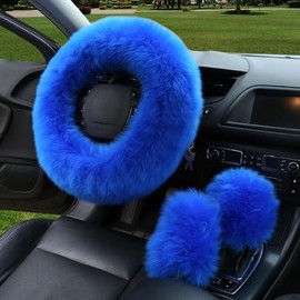 Plush Car Steering Wheel Cover Fuzzy Warm Steering Wheel Cover Cute Car Steering Wheel Protector for Women Ladies Girls (Blue)