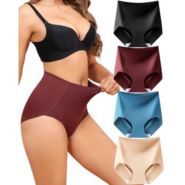 LEVAO Women Tummy Control Underwear, High Waisted Seamless Panties No Show Postpartum Briefs 4 Pack S-3XL