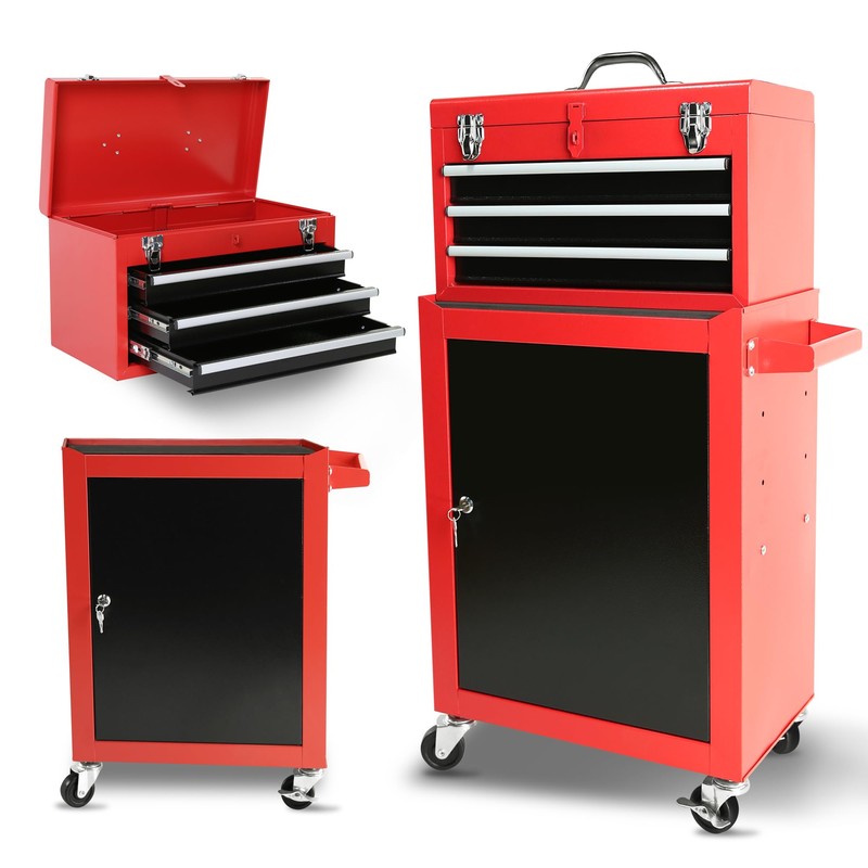 3-Drawer Rolling Tool Chest with Wheels, Removable Portable Top Box