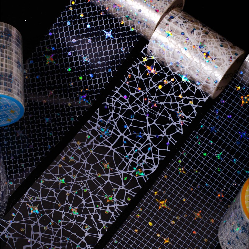 MOLNESO 6 Rolls Clear Holographic Decorative Tape, Wide PET Star