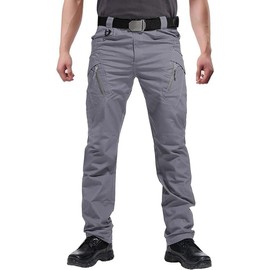 Susclude Men's Tactical Pants Stretch, 9 Pockets Rip Stop Lightweight Cargo Work Military Trousers Outdoor Hiking Pants Gray 36Wx36L