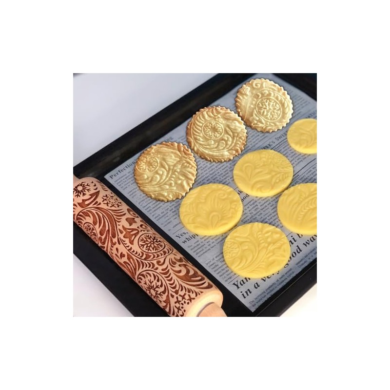 Embossed Rolling Pin for Baking Cookies Christmas Embossing Rolling Pins