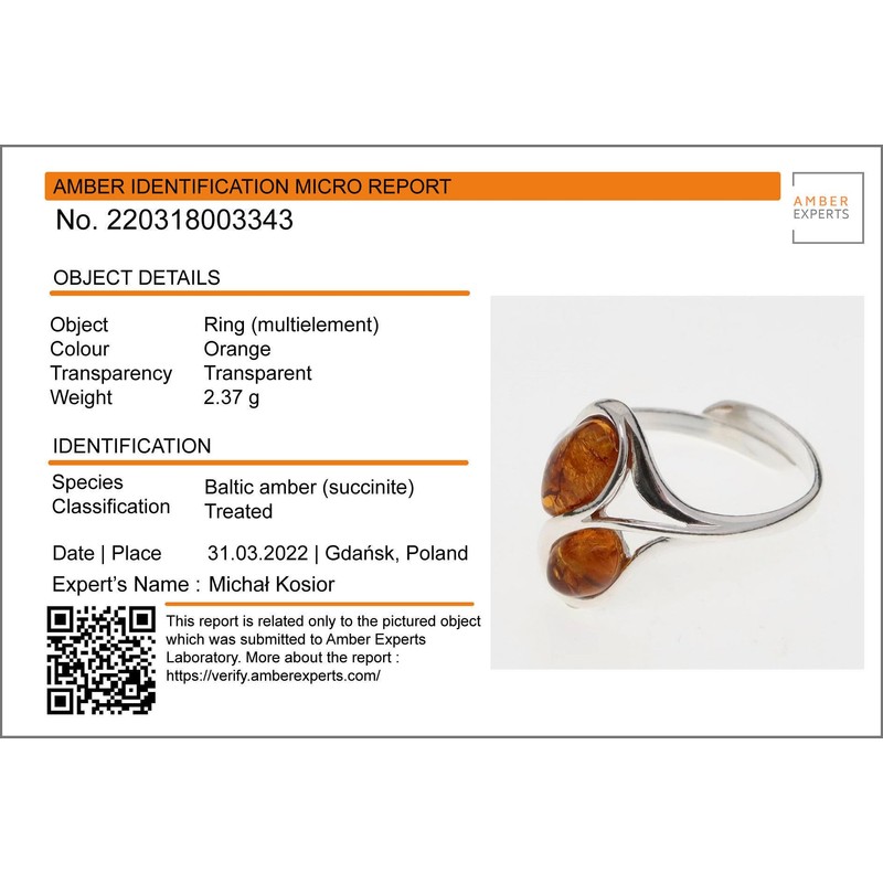 Baltic Honey Amber Sterling Silver Adjustable Ring "Milena"