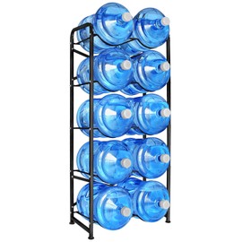 Water Bottle Storage Rack, 5-Tier Reinforced Carbon Steel Water Jug Holder for 10 Bottles of 5-Gallon Water Cooler Bottles Organizer for Office, Family, Garages, Restaurant, and Gym. Black