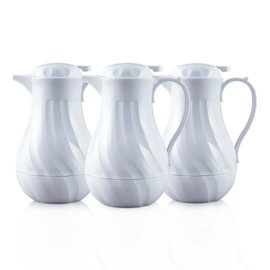 OCS Parts Set of 3 Easy Pour Thermal Coffee Carafes | 10-Inch Insulated Hot and Cold Beverage Pitcher Server for Coffee, Tea, Hot Chocolate and Water | 42-Ounce | White