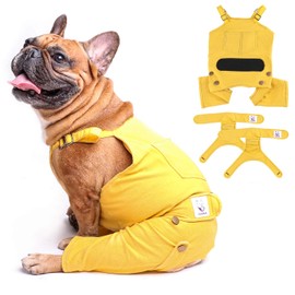 iChoue Cute Dog Diapers Suspenders for French Bulldog Frenchie Pug English Bulldog Female in Heat Cycle Yellow - Medium with 2pc Diapers