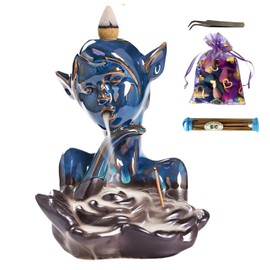 Blue Glaze Elf and Black Rose Ceramic Ornament, Backflow Incense Burner, Incense Stick Holder for Home Decor and Aromatherapy