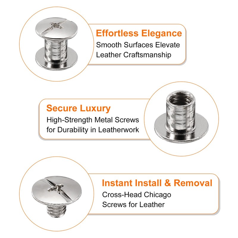 HARFINGTON 50 Sets Chicago Screws Leather Rivets, M5 3/16-Inch Belt