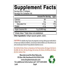 Best Naturals Extra Virgin Coconut Oil 1000 mg Softgel, 180 Count (180 Count (Pack of 2))