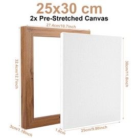 YOUNTHYE 2 Pack 25x30 cm Canvas Fame with Cotton Stretched Canvas, 3cm Resin Frame, 1.6cm Deep Edge, Triple-Primed 400gsm, Blank Canvases Frames for Oil & Acrylic Painting